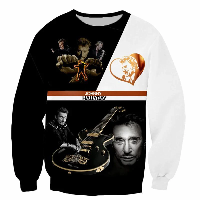 Rock French Johnny Hallyday Sweatshirts 3D-Druck Unisex Pullover Hoodies Langarm Crewneck Streetwear Hoody Sudaderas