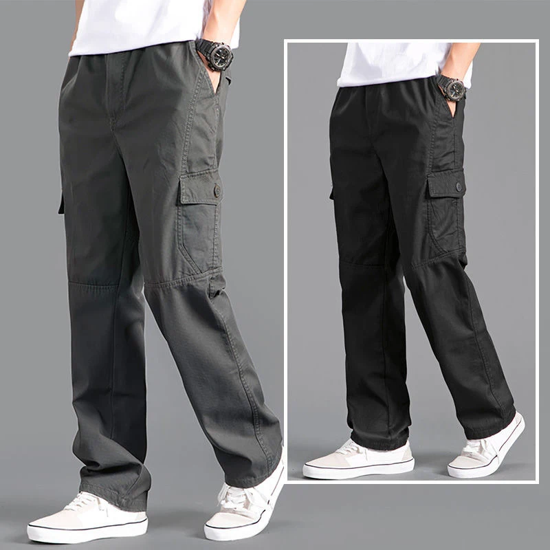 Neue Cargo Hosen männer Lose Gerade Oversize Kleidung Solide Grau Vielseitige Arbeit Tragen Schwarz Jogger Baumwolle Casual Männliche Hosen