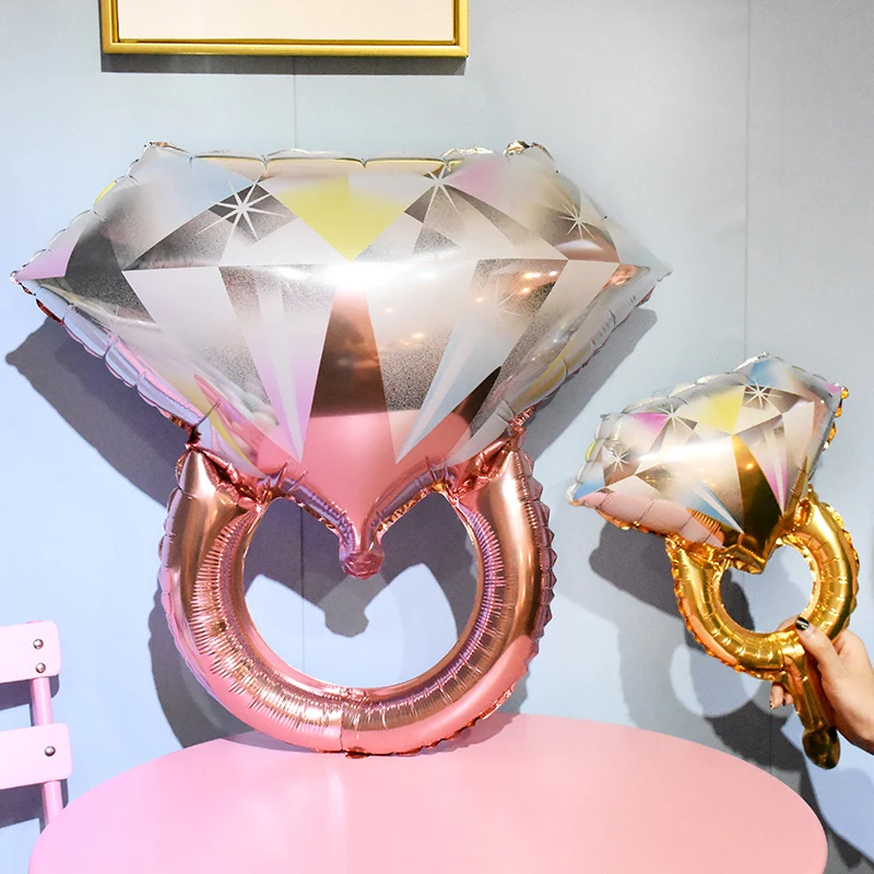 1 stücke Rose Gold Diamant Ring Folie Ballon Valentinstag Thema party Liebhaber Ring Romantische Hochzeit Ehe Dekoration Luftballons Image
