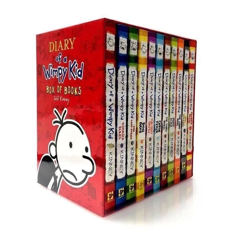 Zufällig ausgewähltes ein Buch „Tagebuch von Wimpy Kid“, englisches Buch, Tagebuch von Wimpy Kid, verpackte Kinder-Fiction-Bücher Image