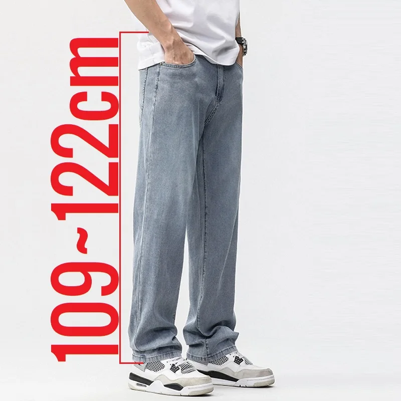 190 cm hohe Jeans-Lyocell-Jeanshose mit weitem Bein für Herren, extra lange Länge, 115 cm, 120 cm, große Sommerkleidung, leichte Stretch-gerade Passform Image
