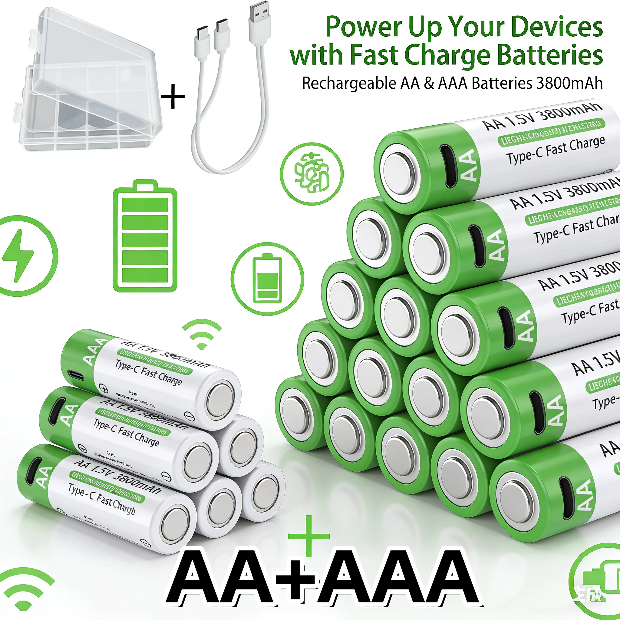 2025 NEUER Lithium-Ionen-Akku Typ C, wiederaufladbarer Akku mit hoher Kapazität, AA- und AAA-Akku für Fernbedienung, Maus, elektrisches Spielzeug Image