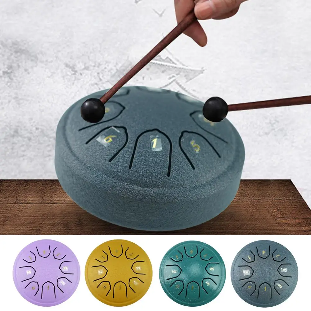 4,5 Zoll 8 Ton Stahl Zunge Trommel Mini Hand Pfanne Trommeln Drumsticks Musik Tamburin Trommel mit Zubehör Instrument Image