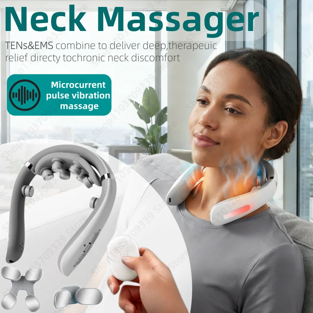 Nackenmassagegerät Elektrisch Mikrostrom Mehrfach-Austauschbare Köpfe Kabellos Kneten Shiatsu Heizung Vibration Nacken-Schulter-Massagegerät Image