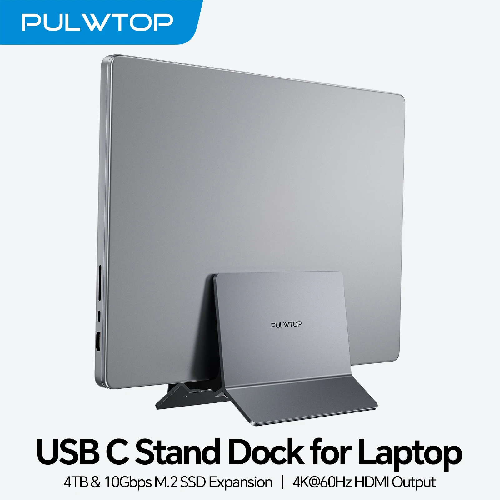 Vertikale Laptop-Dockingstation von PULWTOP mit M.2-SSD-Erweiterung, HD 4K, RJ45, USB-C, 2 USB-A für voll ausgestattete Typ-C-Laptops Image