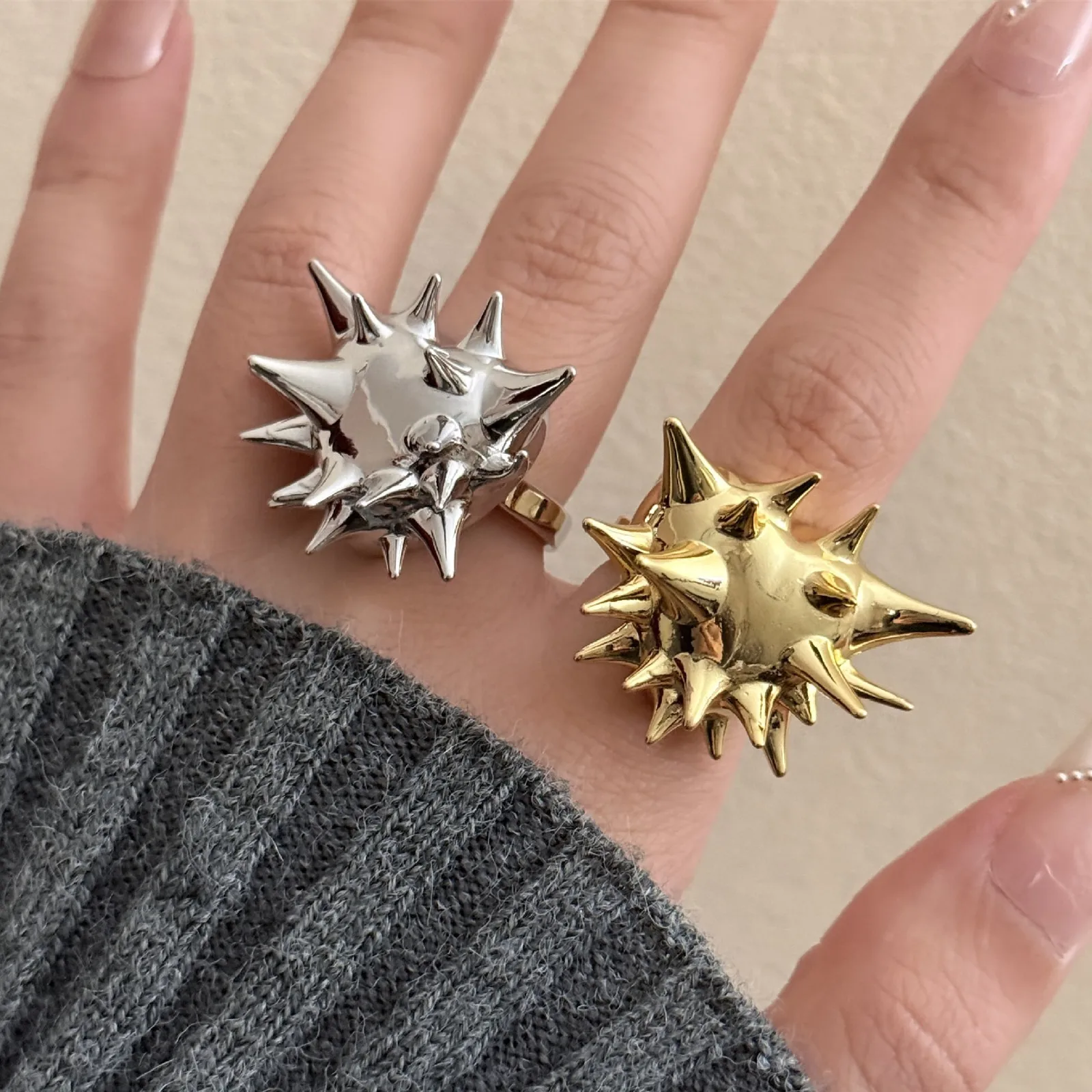 Metall Geometrische Seeigel Ringe Für Frauen Männer Europäischen Und Amerikanischen Stil Persönlichkeit Punk Hip-hop Trend Schmuck Geschenke Image