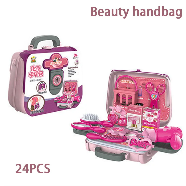 24PCS Schönheit Salon Set Spielzeug für Mädchen Pretend Spielen Kid Make-Up Spielzeug Simulation Hause Make-Up Box Spielzeug Mädchen Geburtstag weihnachten Geschenk Image