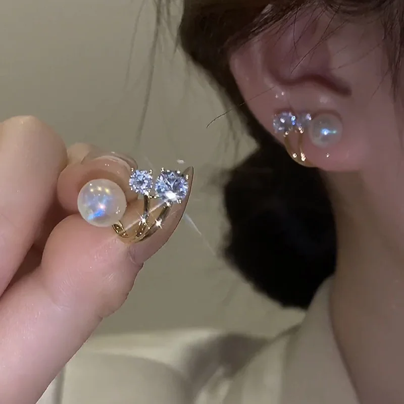 Koreanische Earing Perle Klaue Ohr Haken Clip Ohrringe für Frauen Gold Farbe Zirkon Kristall Ohrringe Modeschmuck Neue Jahr Geschenk Image