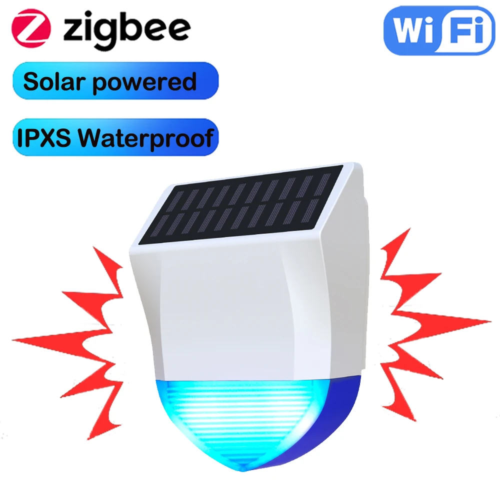 Tuya Smart Zigbee/Wifi Sirene Alarm Wasserdicht Outdoor Mit Solar Und USB Netzteil Optionale 95dB Fernbedienung Image