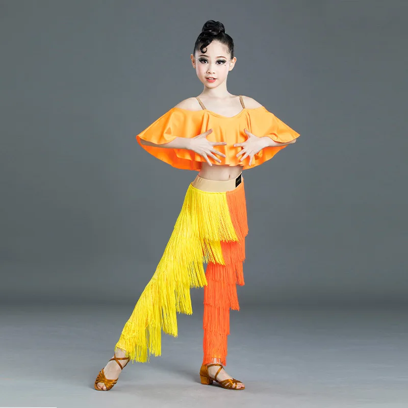Neue Kinder Quaste Latin Dance Wettbewerb Kleidung Mädchen Nationalen Standard Tanz Quaste Hosen Anzug Praxis Kleidung Leistung Image