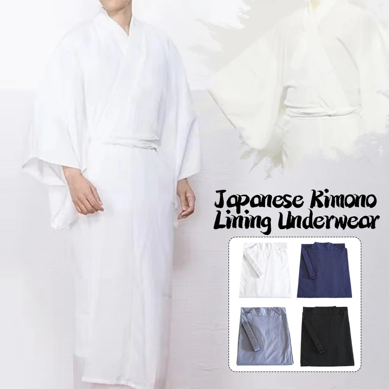 Japanischer Kimono Juban Männer Traditioneller Kimono Unterfutter mit Gürtel Kimono Innenbekleidung Yukata Männliche lange Bademantel Unterwäsche Image