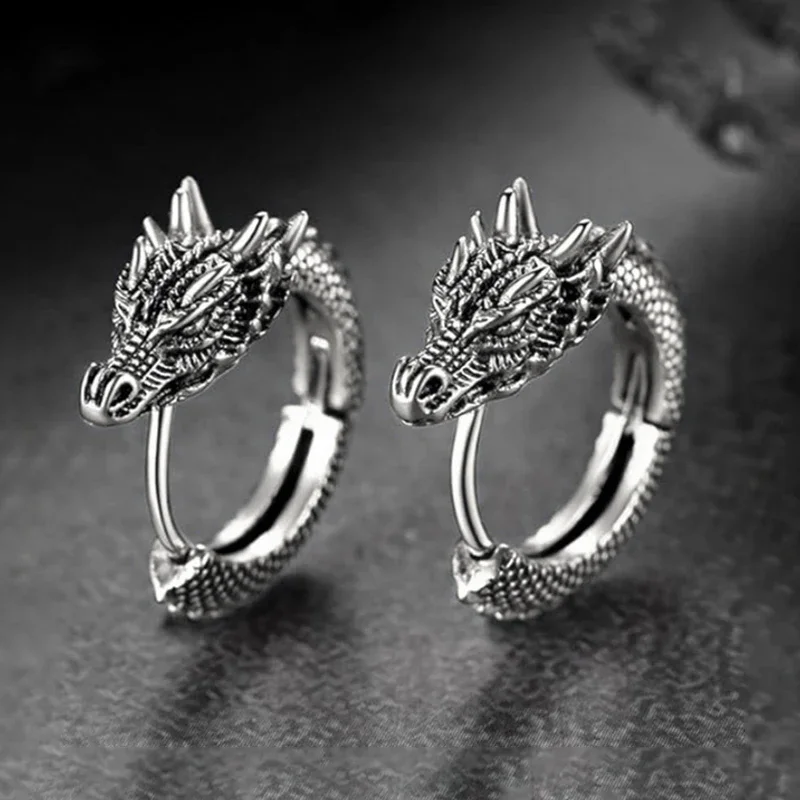 Huitan Persönlichkeit Chinesischen Drachen Creolen für Frauen/Männer Antike Metall Farbe Hip Hop Cool Guys Loong Ohrringe Heißer schmuck
