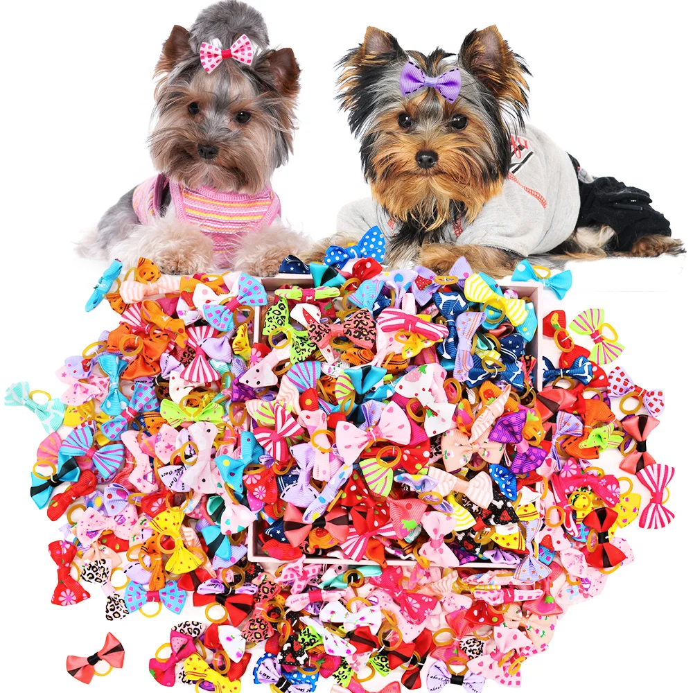 30PCS Hundeschleife mit Gummiband Hundehaarschmuck Handgefertigte bewegliche Welpenschleifen für Hunde und Katzen Niedliches Haustierzubehör Image