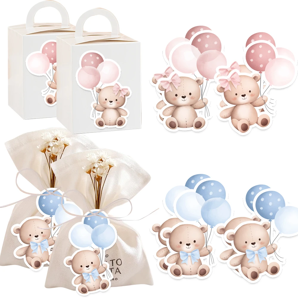 50 Stück Ballon-Bär-Aufkleber, Papier-Hängeetiketten für Babyparty, Kinder, Bär, Geburtstagsparty, Versorgung, DIY, Geschenke, Verpackung, Dekoration Image