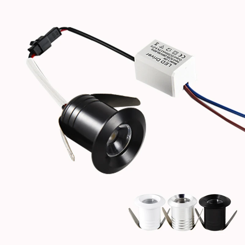 Silbrig/Schwarz/Weiß/Gold Mini LED Downlights 1W 3W 20mm 85V-265V Schmuck Display Decke Einbau Schrank Spot Lampe DC12 24V