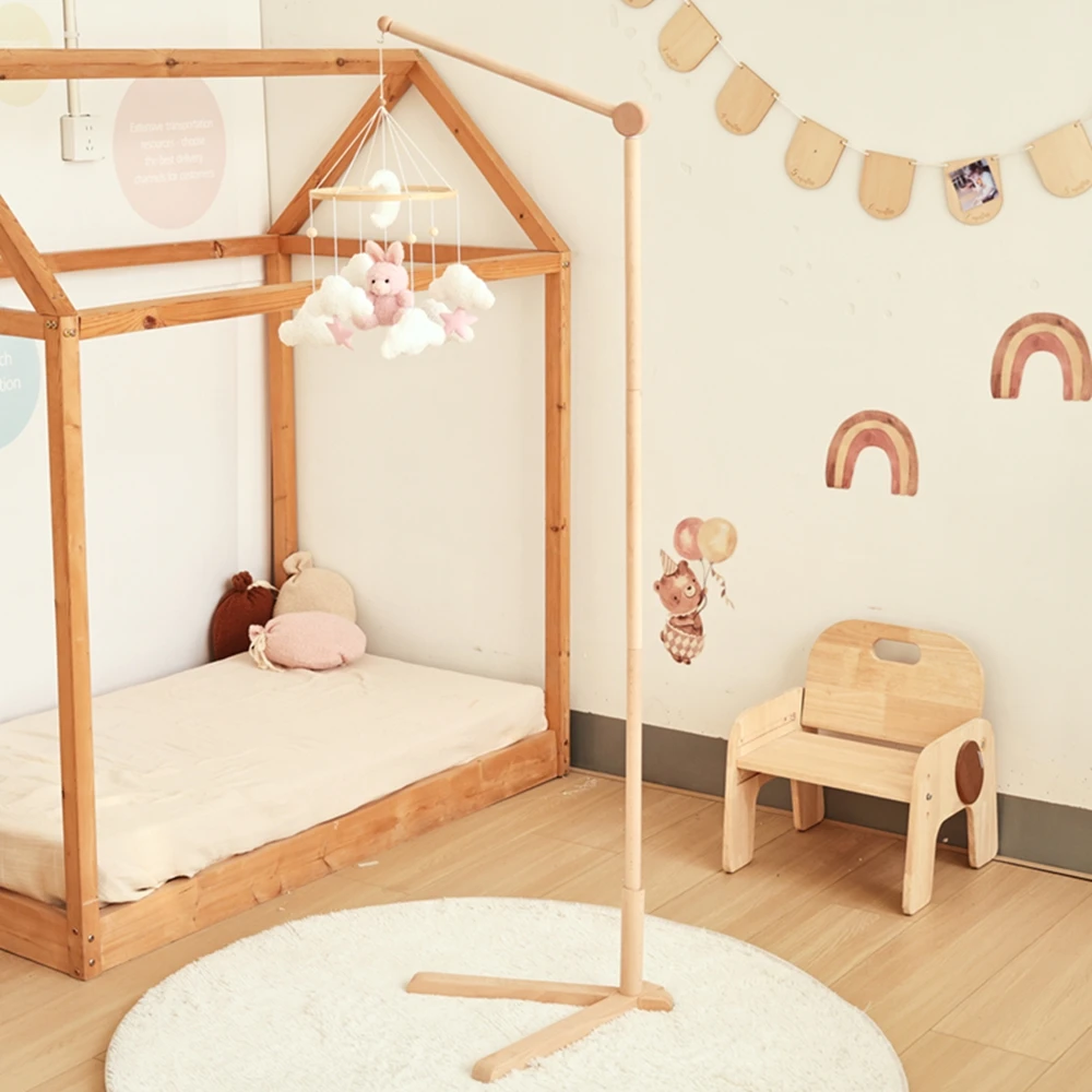 Holz Mobile Halterung 0-12 Monate Spielzeug Krippe Glocke Boden Stehen Neugeborenen Krippe Glocke Hängen Ständer Baby Krippe Glocke stehen Baby Rassel Spielzeug Image