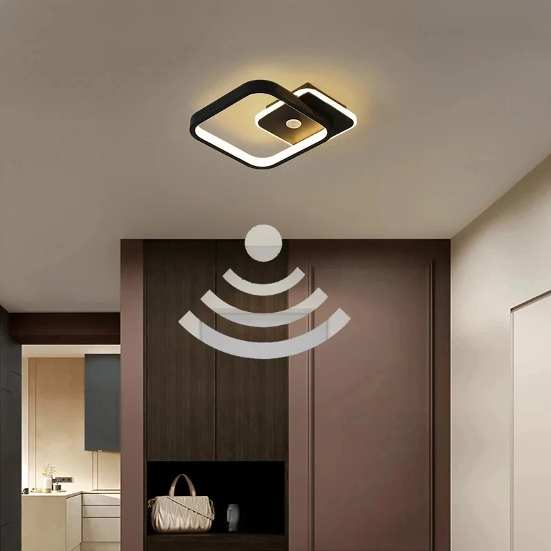 Schwarze PIR-Bewegungsmelder-Deckenleuchten für Schlafzimmer, Wohnzimmer, AC85–265 V, Innen-Induktions-Deckenleuchten, Dekor für Flur, Gang