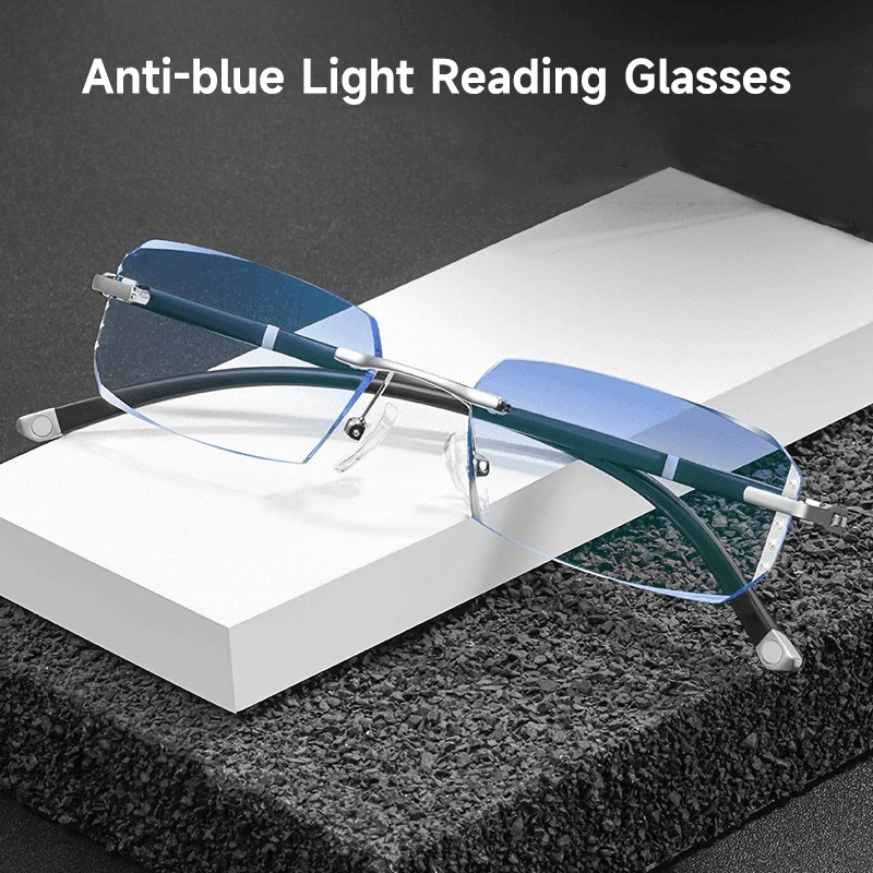 Mode Diamant Anti-blau Licht Lesebrille Frau Mann Randlose Brillen Blockieren Blau Licht Schutz Brillen +1,0 Bis +4,0 Image