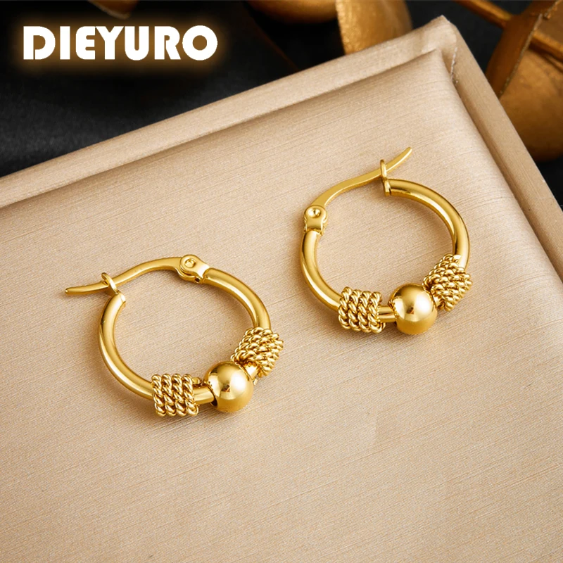 DIEYURO 316L Edelstahl Goldene Hohl Gewebt Kreisförmige Form Ohrringe Für Frauen Mode 2024 Neue Ohr Schmuck Dame Geschenk party Image