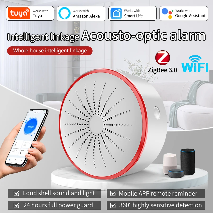 Tuya WiFi ZigBee Smart Sirene Alarm Sound und Licht Home Security Alarm Detektor Smart Leben APP Alexa Google Home Sprachsteuerung Image