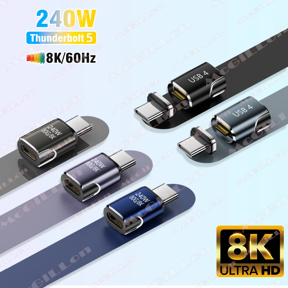 USB4 Thunderbolt 5 magnetischer USB-C-zu-Typ-C-Adapter PD 240 W 80 Gbit/s Schnelllade-Magnet-Ladekonverterkabel 8K@60Hz-Adapter Image
