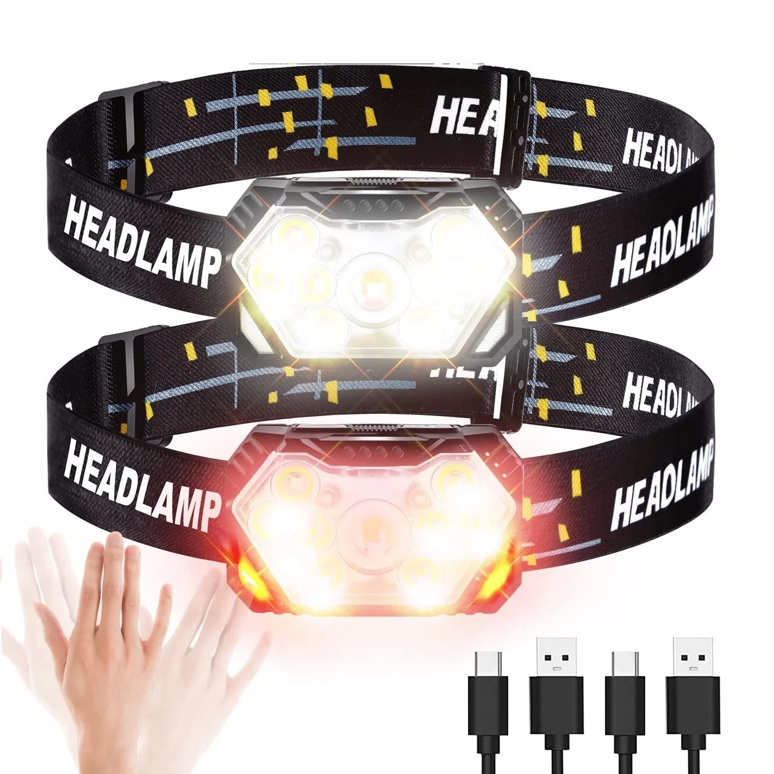 9 Led Starke Licht Scheinwerfer USB Aufladbare Motion Sensor Scheinwerfer Tragbare Angeln Camping Outdoor Kopf Lampe Arbeit Taschenlampe Image