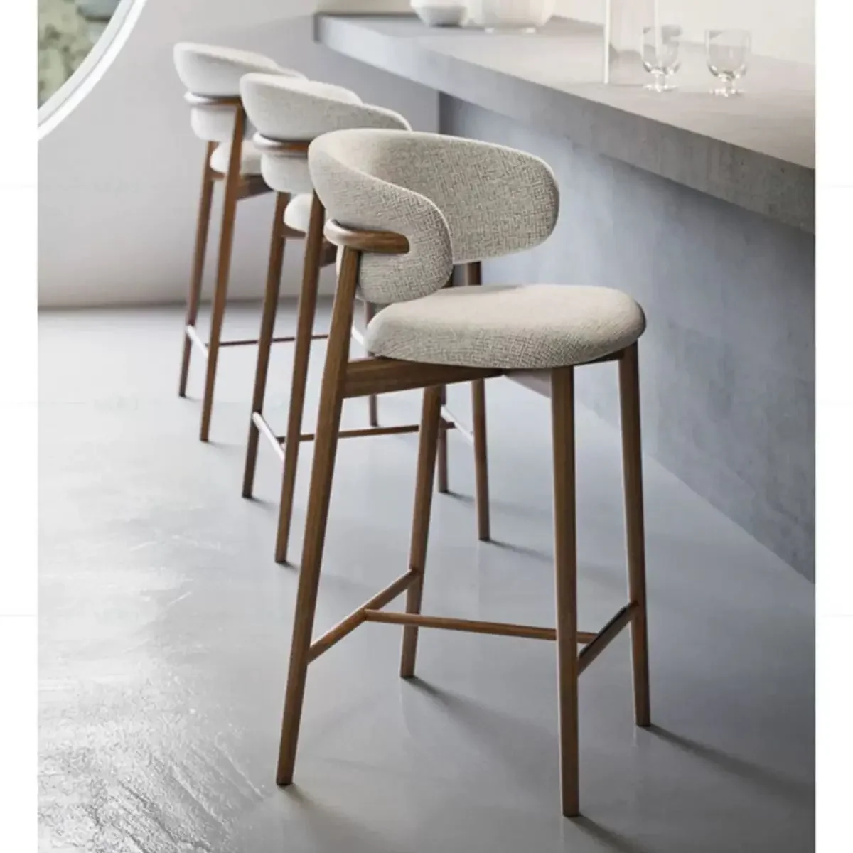 Moderne Massivholzstühle im Luxus-Light-Style, Nordische Kücheninsel-Tischstühle, Hohe Designer-Barhocker, Einfache Komfortable Rückenlehnen-Freizeitstühle für Zuhause Image