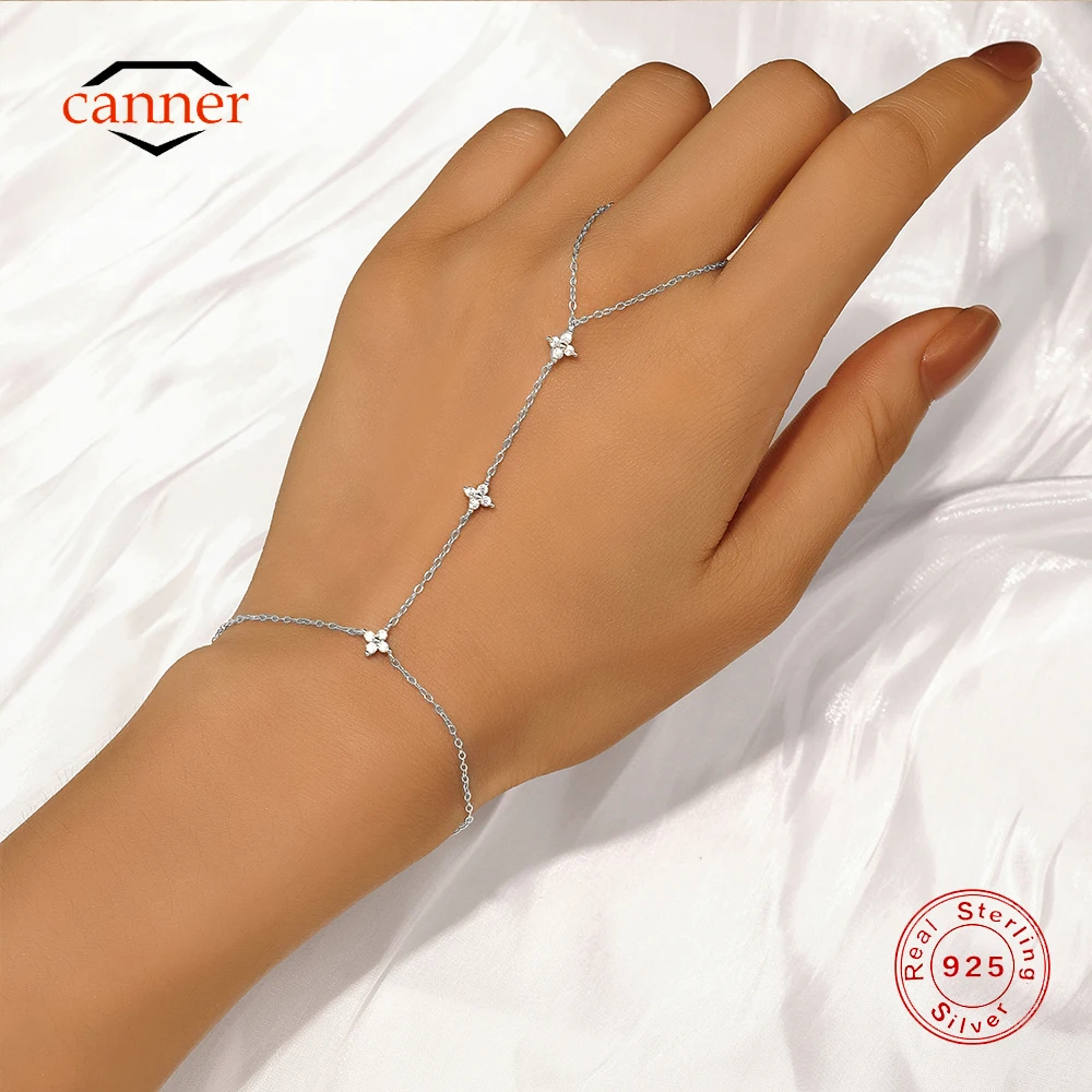 CANNER 925 Sterling Silber Blume CZ Funkelnde Zirkon Armbänder Für Frauen Minimalismus Hand Kette Armbänder Edlen Schmuck Party Geschenk Image