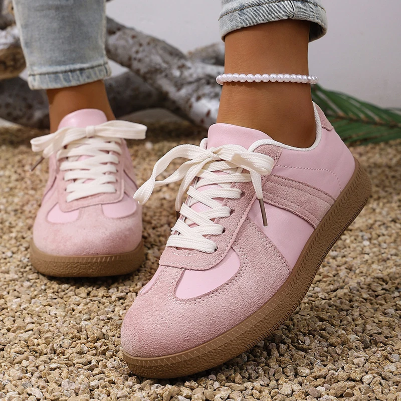 Rosa Damen-Turnschuhe mit dicker Sohle, 2026, Frühling, Wildlederimitat, Plateau-Sportschuhe, Damen, Übergröße 43, rutschfeste, lässige flache Schuhe