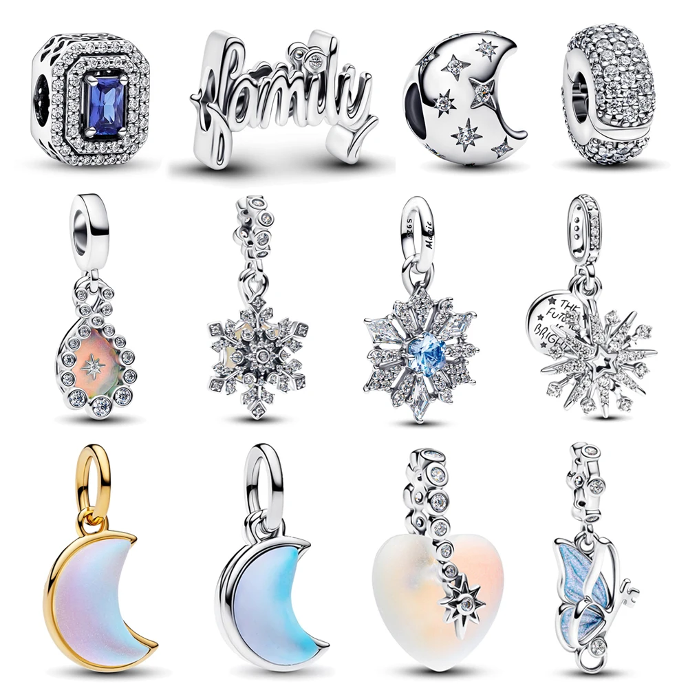 Heißer Verkauf Silber Überzogene Funkelnden Crescent Moon Schneeflocke Baumeln Charme Fit Pan Armband Machen Für Frau Mode Schmuck Geschenke Image