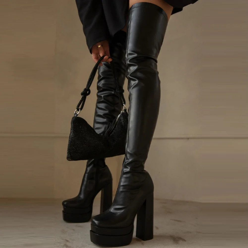 Doppelte Plattform Super High Heels Frauen Overknee hohe Stiefel Elegante Sexy Bequeme Warme Frauen Schuhe Winter Stiefel