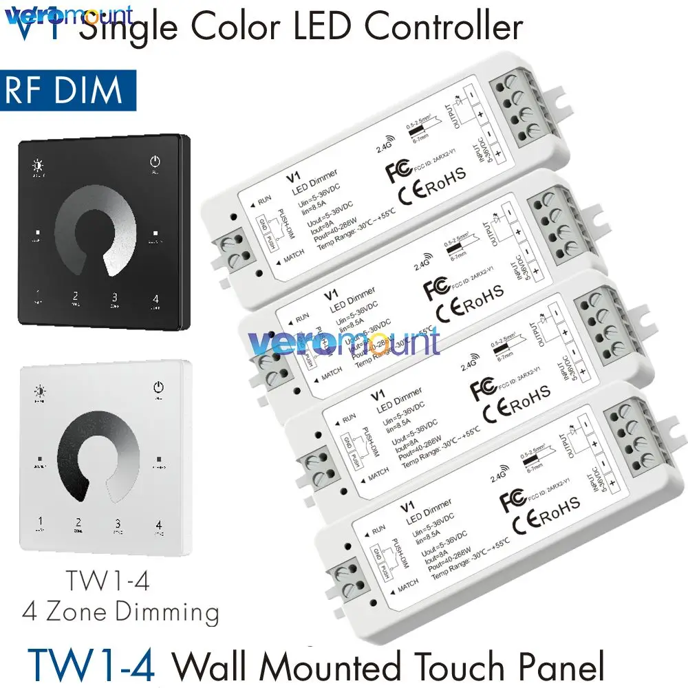 Skydance V1 LED Dimmer 1CH 5V 12V 24V 36V Einfarbige LED Streifen Dimmen Kit Drahtlose 2,4G RF 4Zone Fernbedienung Touch Schalter Image