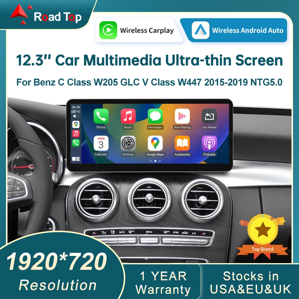 RoadTop DE Kabelloses CarPlay Android Auto Multimedia Linux-Display für Mercedes-Benz C-Klasse W205 GLC V W447 NTG 5.0 2015-2018 Image