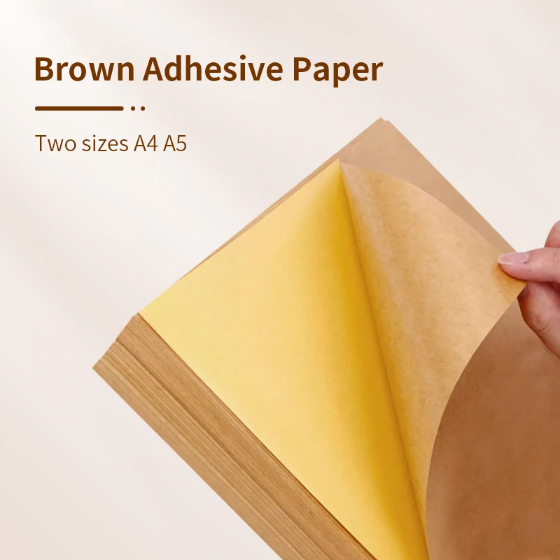 A4 braunes selbstklebendes Papier, A5-Aufkleber-Etikettenpapier für Tintenstrahl-Laserdrucker, Kopierer, Kraftpapier mit selbstklebender Rückseite Image