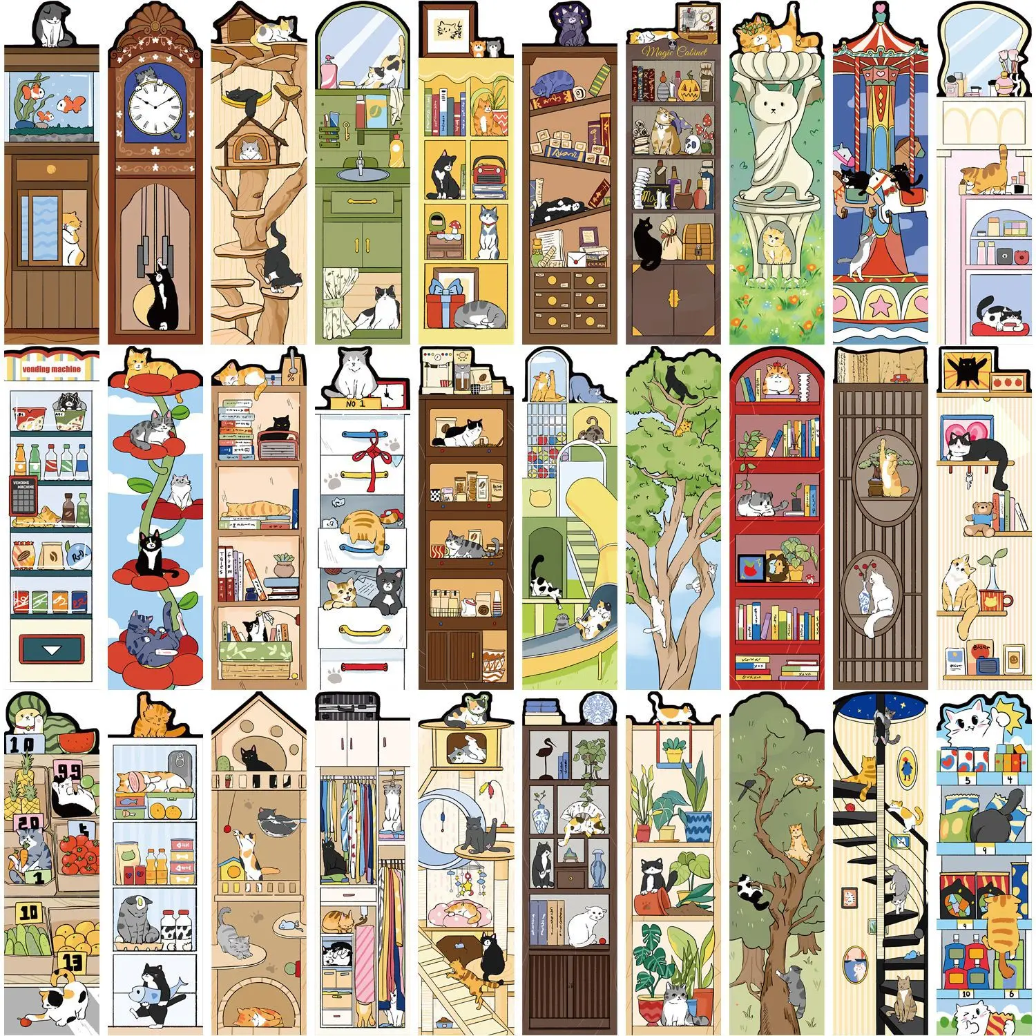 30 Stück niedliche Cartoon-Katzenleben-Lesezeichen, kreatives Lesepapier, Lesezeichen zum Selbermachen für Geschenke Image