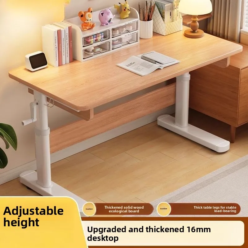 Kinder-Schreibtisch aus Massivholz mit Handkurbel Höhenverstellbarer Computertisch Ergonomischer Kinder-Hausaufgaben-Schreibtisch & Lerntisch