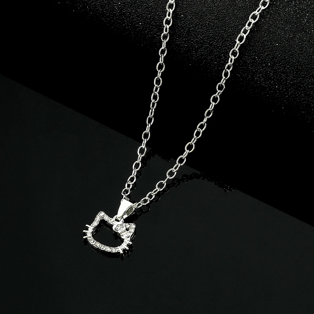 Hello Kitty Anhänger-Halskette für Mädchen, Niedliche Schlüsselbeinkette, Modische Damen-Strass-Halskette, Geschenk