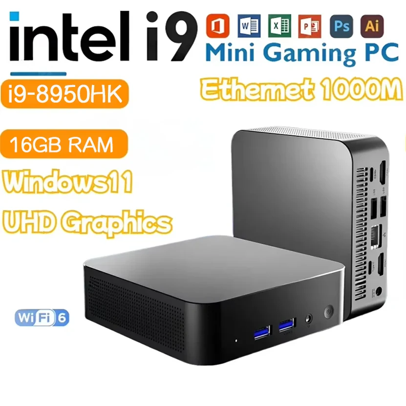 NEUER MINI-PC Computer Intel Core i9 10980HK 16GB DDR4 + 1/2TB M.2 SSD Windows11 Mini Gaming-PC Desktop-Computer unterstützt 4K HD Image