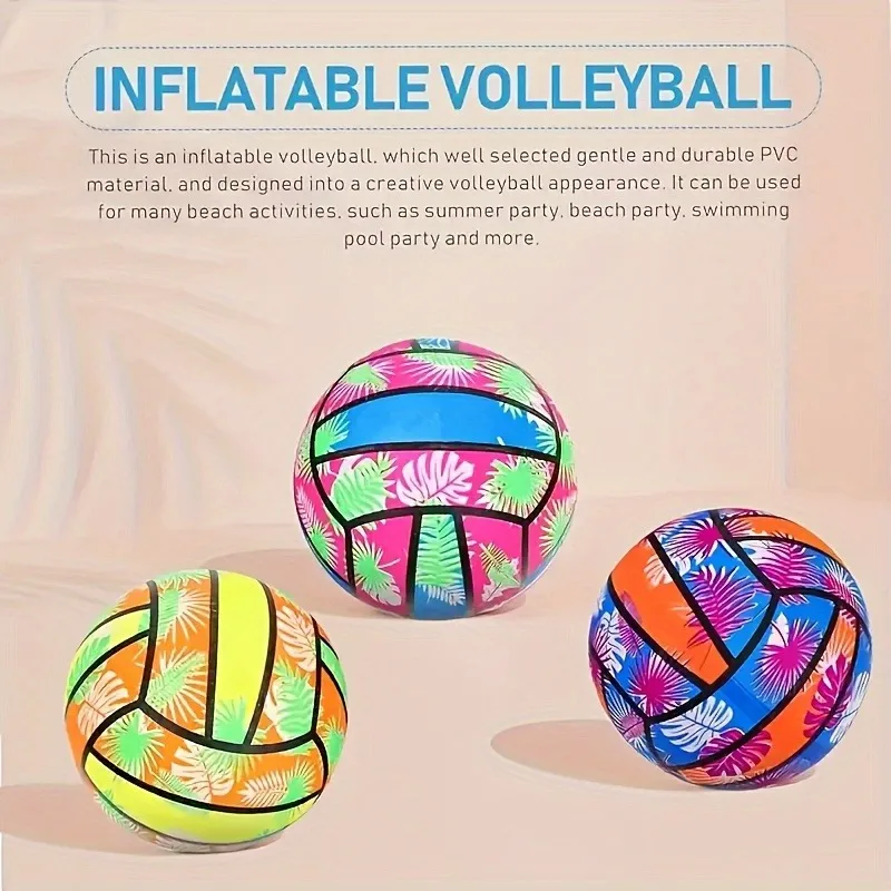 4/2/1 Stück aufblasbare Strand-Volleybälle 4 Stück – PVC-Poolspielzeug mit tropischem Blattdruck, Sommer-Outdoor-Sportausrüstung für Erwachsene und Kinder