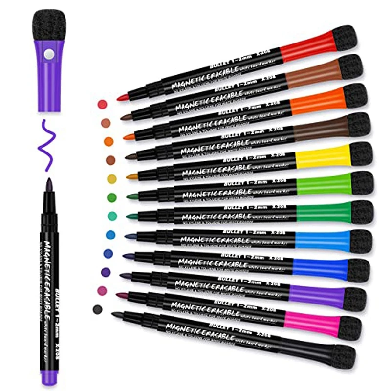 12 farben Schule Klassenzimmer Whiteboard Stift Trockenen Weißen Board Marker Gebaut In Radiergummi Student kinder Zeichnung Stift Schreibwaren Image