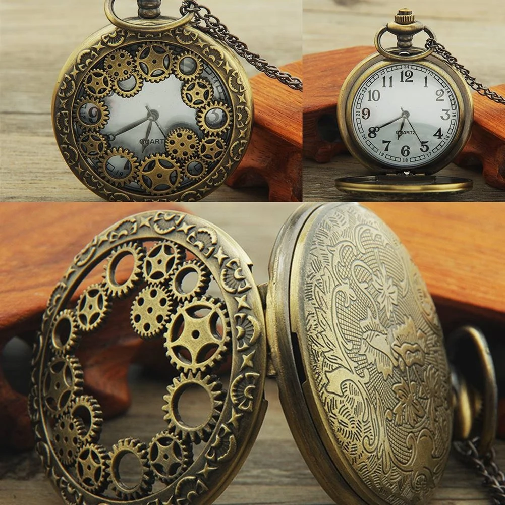 Retro Taschen Uhr Hohl Getriebe Antike Anhänger Arabische Zahlen Quarz Analog Geschenk taschen uhr Neue Vintage Bronze Steampunk