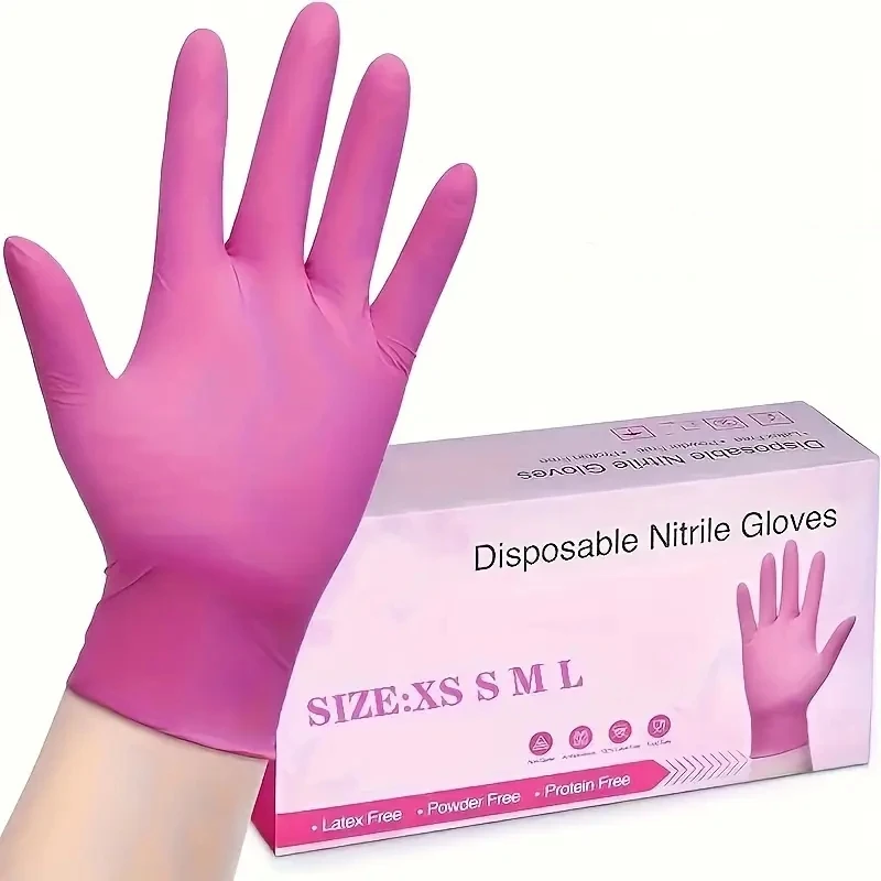 20/100 Stück rosa Nitril-Einweghandschuhe, latexfreie Reinigungshandschuhe für Küche, Kochen, Haushalt, Schönheit, Haustierpflege, Haarfärbehandschuhe Image