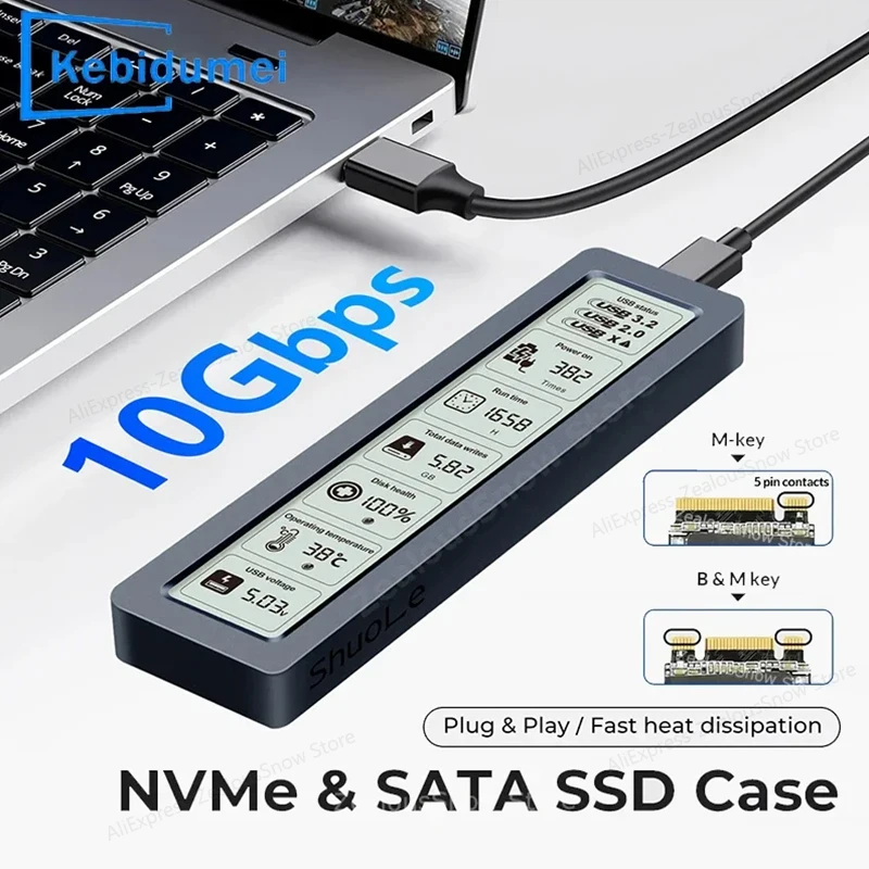 M2 SSD-Gehäuse NVMe SATA Dual Protocol 10 Gbit/s mit Bildschirm Intelligentes digitales USB3.2 Gen2 Typ C Disk Box M.2 SSD-Gehäuse Image