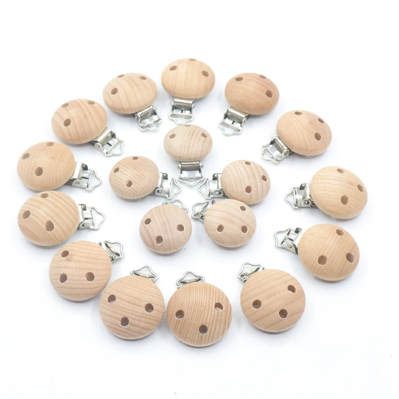 Holz Schnuller Clip Pflege 5 stücke Buche Perforierte Schnuller Clips Kautable Zahnen Diy Dummy Clip Ketten Baby Beißring Image