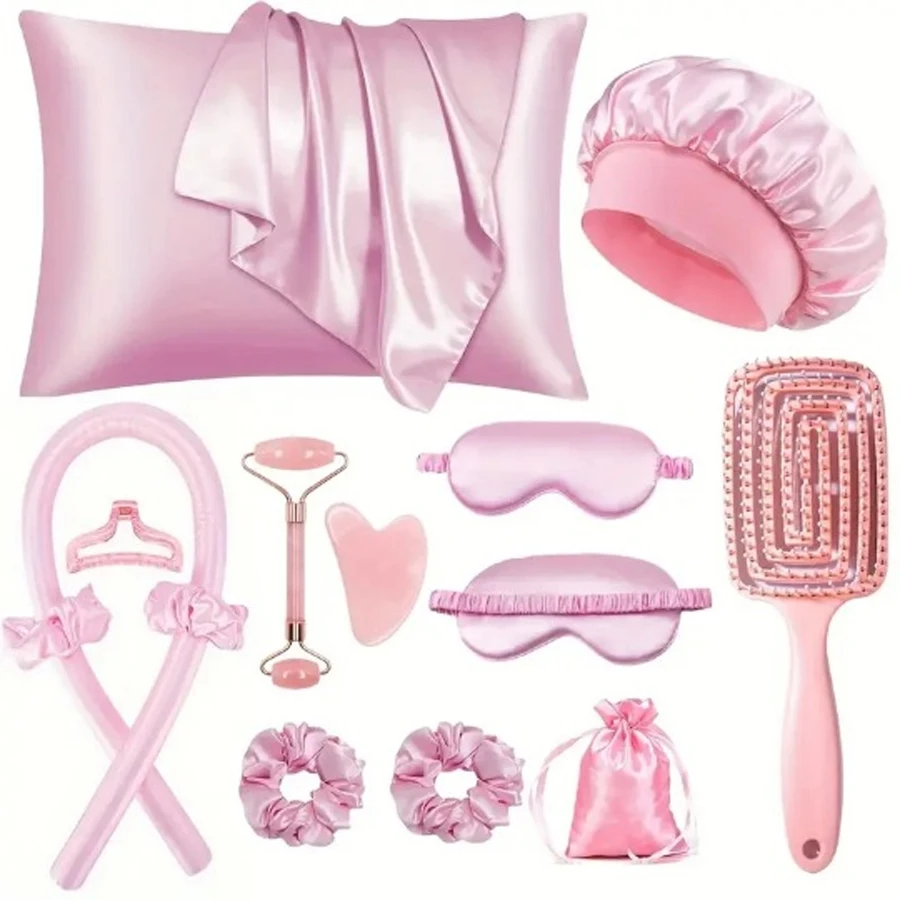 Lockenstäbchen-Set ohne Hitze | Lazy Summer Cool Silky Curls Kit | mit Duschhaube und Augenmaske | Einfaches Styling-Haarwerkzeug für Frauen Image