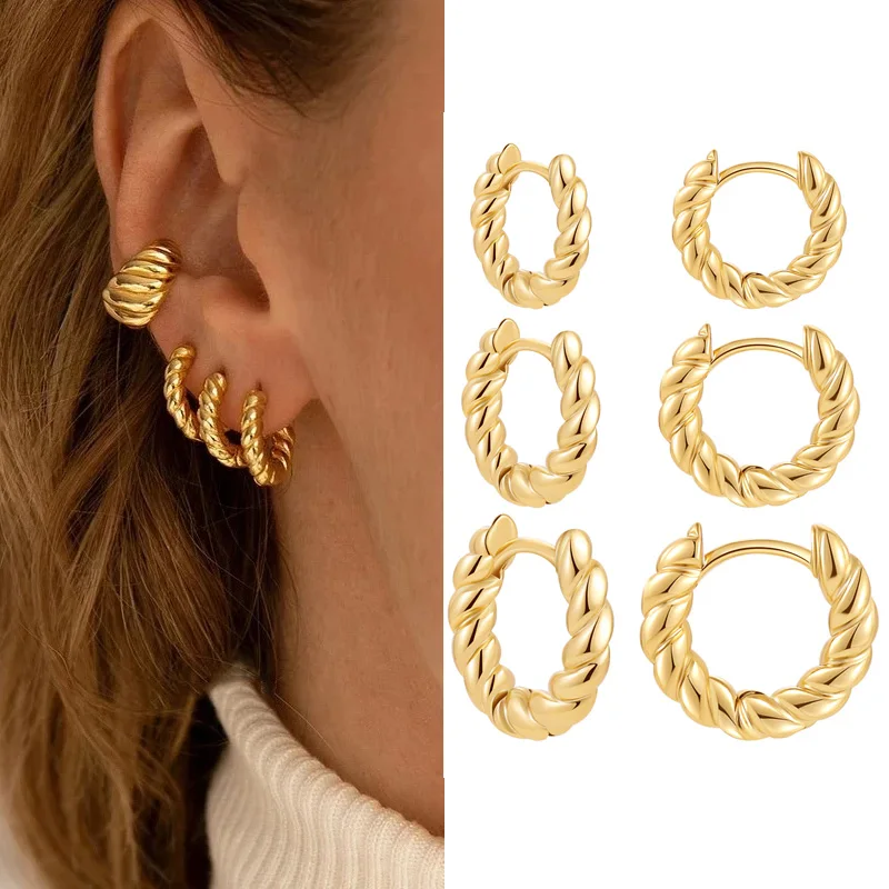 Neue Trendy Verdreht Kleine Hoop Ohrringe für Frauen Mode Gold Farbe Metall Kreis Tiny Hoops Huggie Ohr Schnalle Schmuck 2023