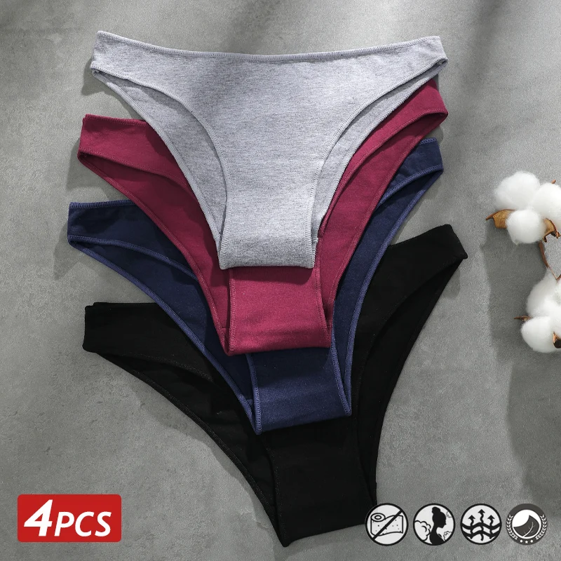 4PCS Nahtlose Baumwolle Höschen Frauen Einfarbig Slip Sexy Low Taille Unterhose Weibliche Atmungsaktive Unterwäsche Damen Stretch Panti Image