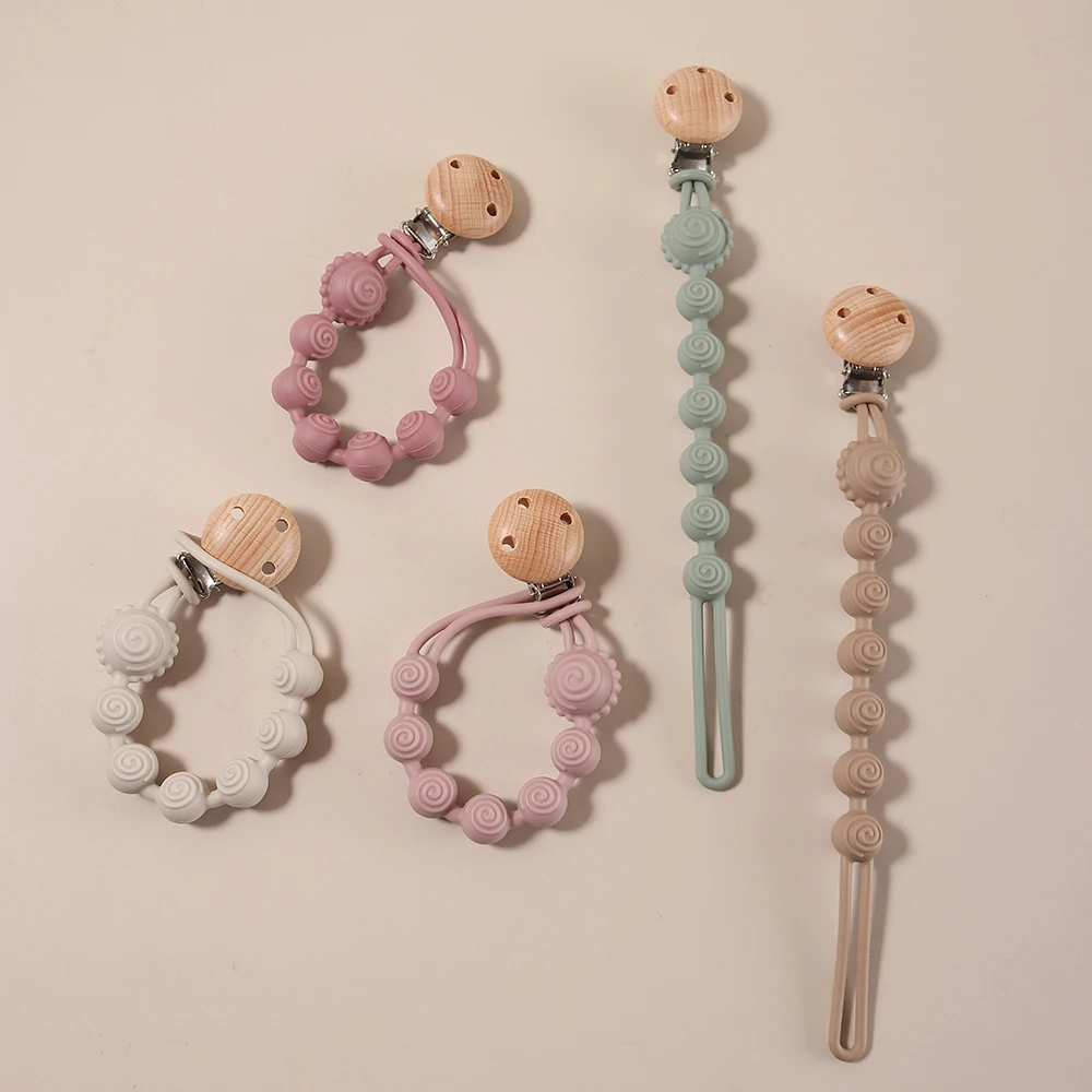 Schnullerhalter für Babys, Silikon-Beißkette mit Spiralenperlen, Anti-Verlust-Clip für Neugeborene und Kleinkinder, BPA-frei Image