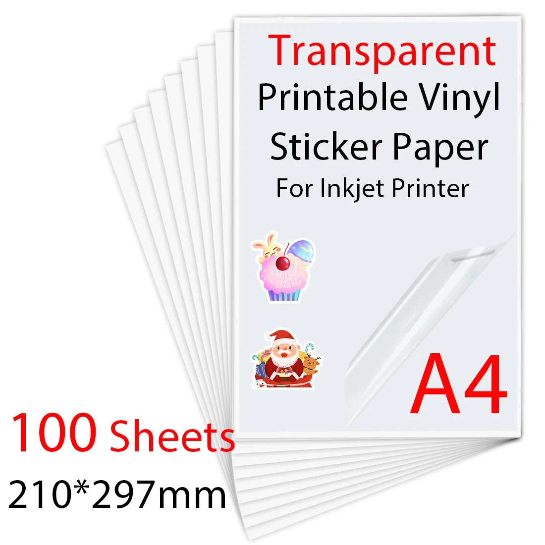 10/30/50/100 Blatt A4 transparentes, bedruckbares Vinyl-Aufkleberpapier, wasserfestes, selbstklebendes Papier für Tintenstrahldrucker, DIY-Etiketten Image