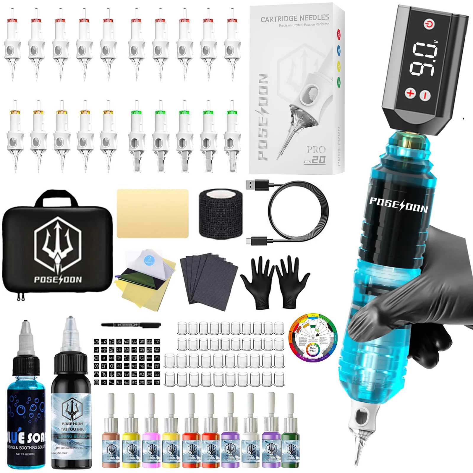 POSEIDON Tattoo Kit V6 Tattoo Stift Kit Für Permanent Make-Up Tattoo Maschine Kit HM142 Blau Tattoo Netzteil Tattoo Kit Image